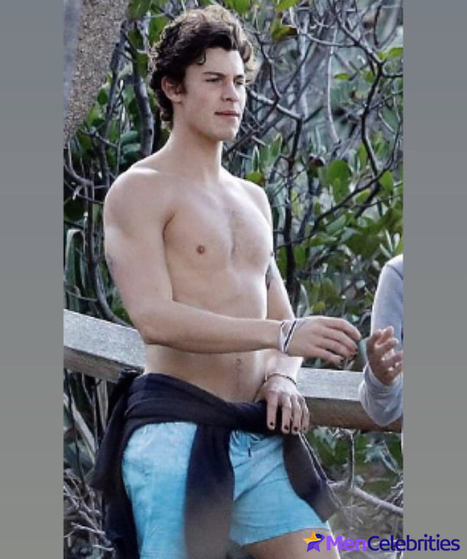 Shawn Mendes shirtless beach and bulge shots.