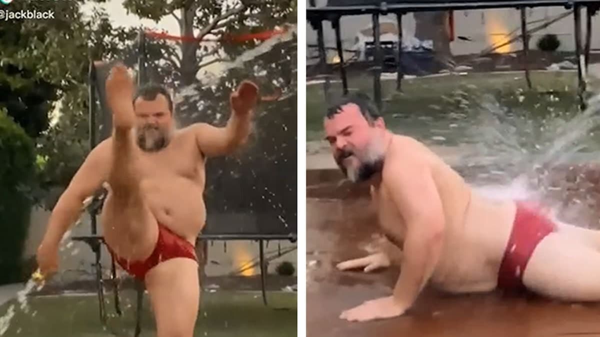 Challenge accepted! Jack Black dancing in red speedos for the WAP challenge