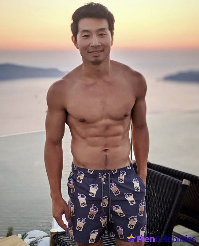 Simu Liu shirtless selfie shots.