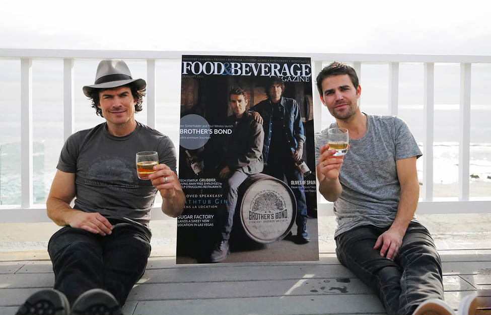 Photos from Brother’s Bond Bourbon Studio graced the cover of Food & Beverage Magazine. Ian Somerhalder and Paul Wesley celebrate it!