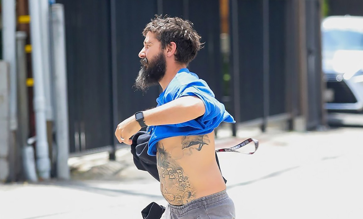 Shia LaBeouf accidentally flaunted his tattooed torso during lunch