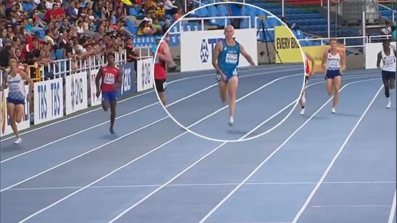 Accident during track and field competition – Italian runner’s penis falls out of shorts!