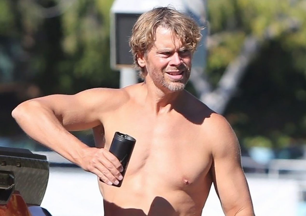 Eric Christian Olsen doesn’t hide his bare torso while vacationing in California