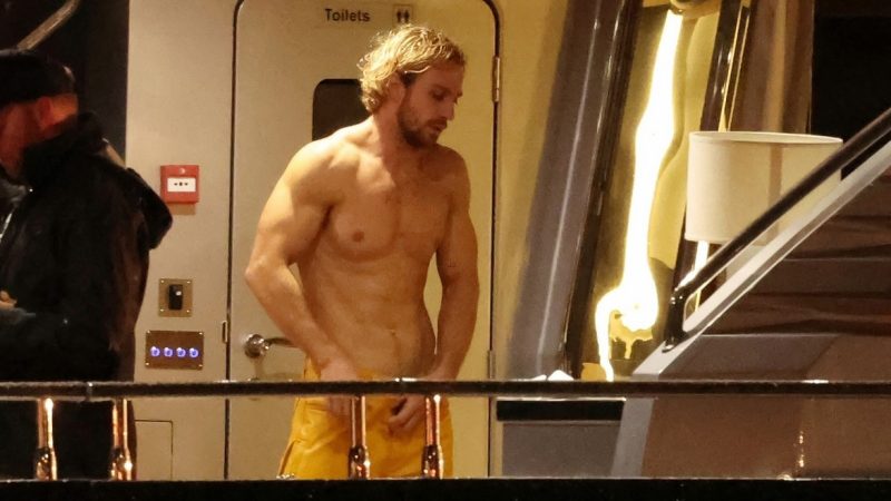 Aaron Taylor-Johnson shows off his muscular body while filming a new movie