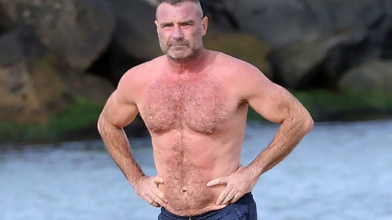 Liev Schreiber showing off his great physical shape on the beach