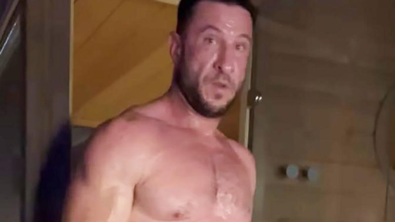 Pablo Schreiber showed off his sweaty torso in the sauna