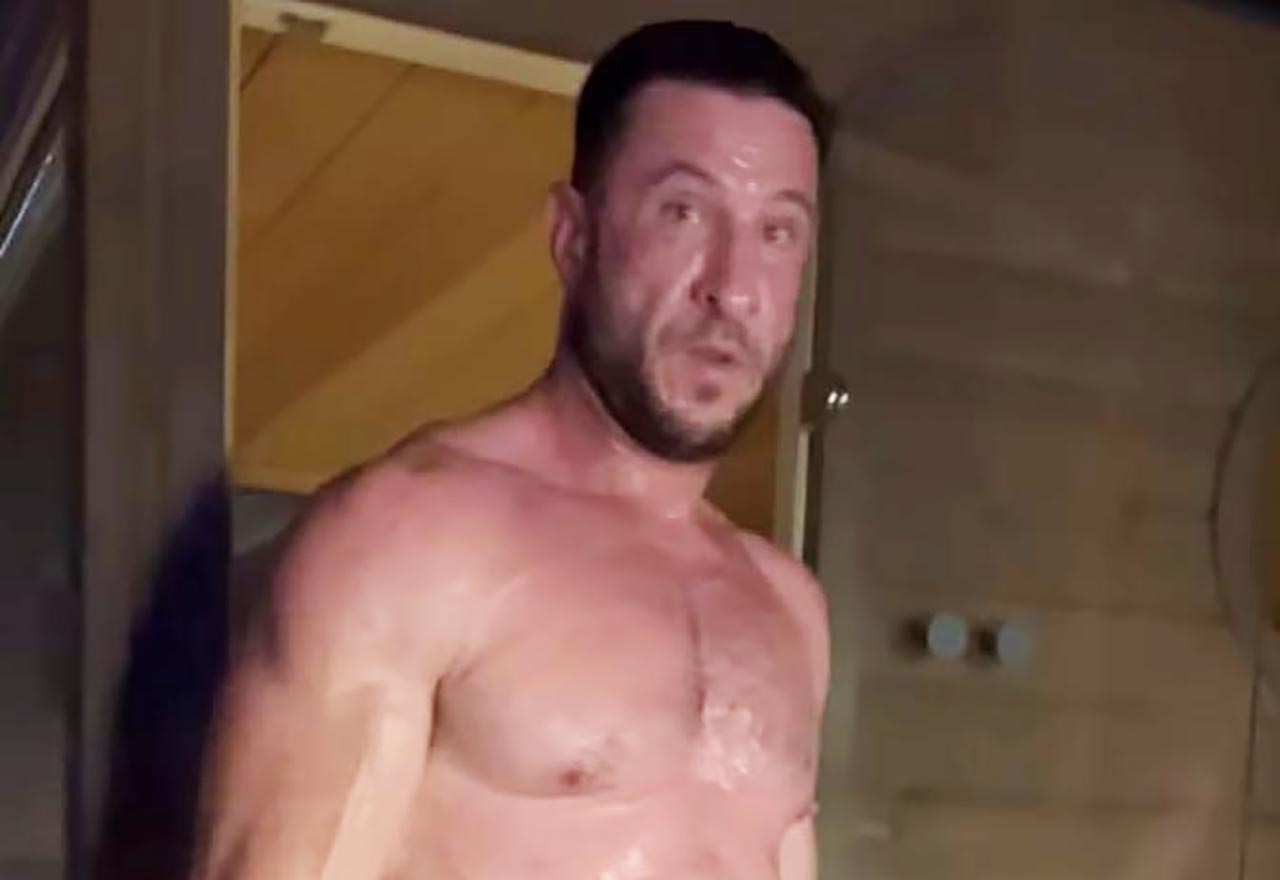 Pablo Schreiber showed off his sweaty torso in the sauna