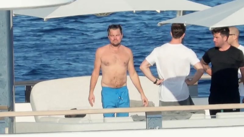 Leonardo DiCaprio sunbathing on a yacht in Sardinia