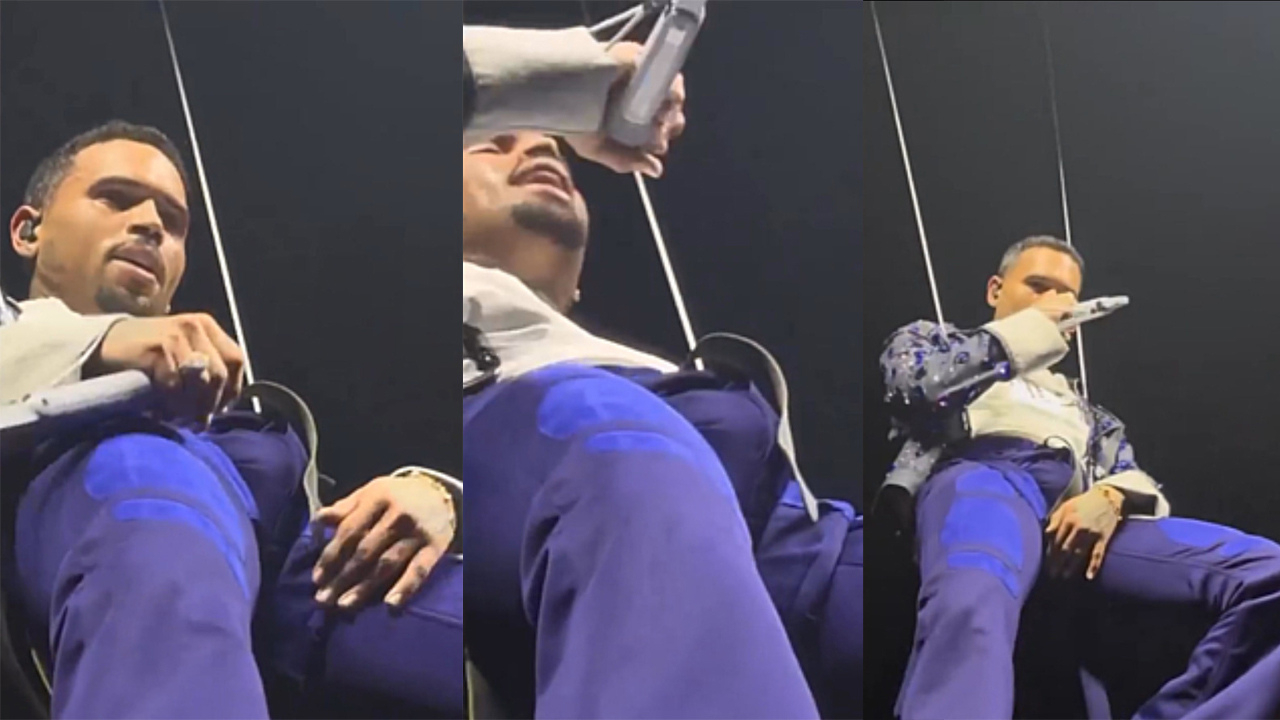 Chris Brown teases fans with his big bulge during a concert