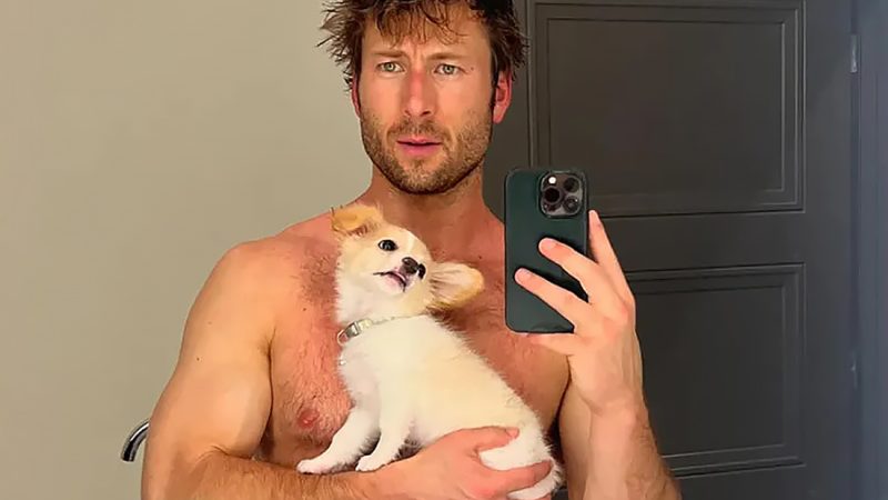 Glen Powell Shirtless and His Canine Co-Star