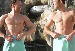 Olly Murs and Mark Wright at Universal Volcano Bay