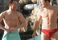 Olly Murs and Mark Wright at Universal Volcano Bay