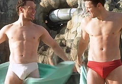 Olly Murs and Mark Wright at Universal Volcano Bay