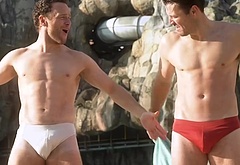Olly Murs and Mark Wright at Universal Volcano Bay