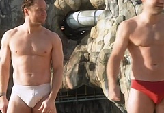 Olly Murs and Mark Wright at Universal Volcano Bay
