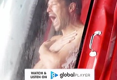 Olly Murs and Mark Wright at Universal Volcano Bay