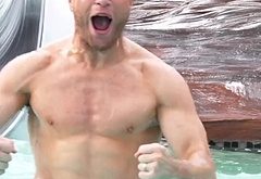 Olly Murs and Mark Wright at Universal Volcano Bay