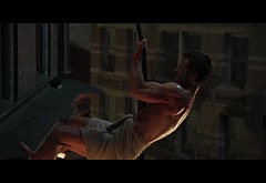 Glen Powell nude in The Running Man BTS