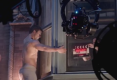 Glen Powell nude in The Running Man BTS