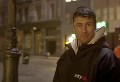 Glen Powell nude in The Running Man BTS