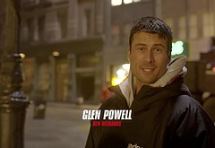 Glen Powell nude in The Running Man BTS