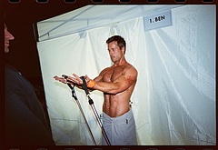 Glen Powell nude in The Running Man BTS