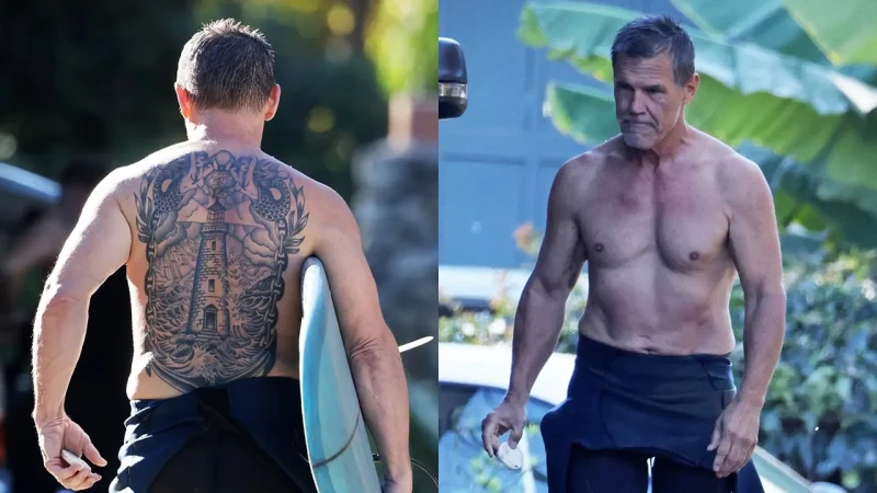 Josh Brolin Shows Off Massive New Back Tattoo While Catching Waves