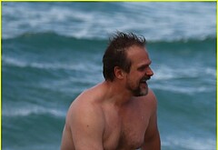 David Harbour on beach
