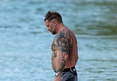 Tom Hardy Goes Shirtless During a Beach Day in Barbados