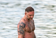 Tom Hardy Goes Shirtless During a Beach Day in Barbados