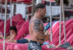 Tom Hardy Goes Shirtless During a Beach Day in Barbados