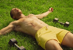 Mason Gooding shirtless and bulge in Pools