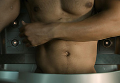 Aaron Pierre shirtless and cock bulge scenes in Lanterns